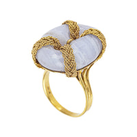 18K Yellow Gold Chalcedony Braided Chain Ring