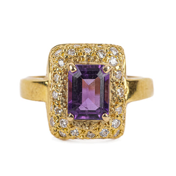 18K Yellow Gold Amethyst Diamond Ring