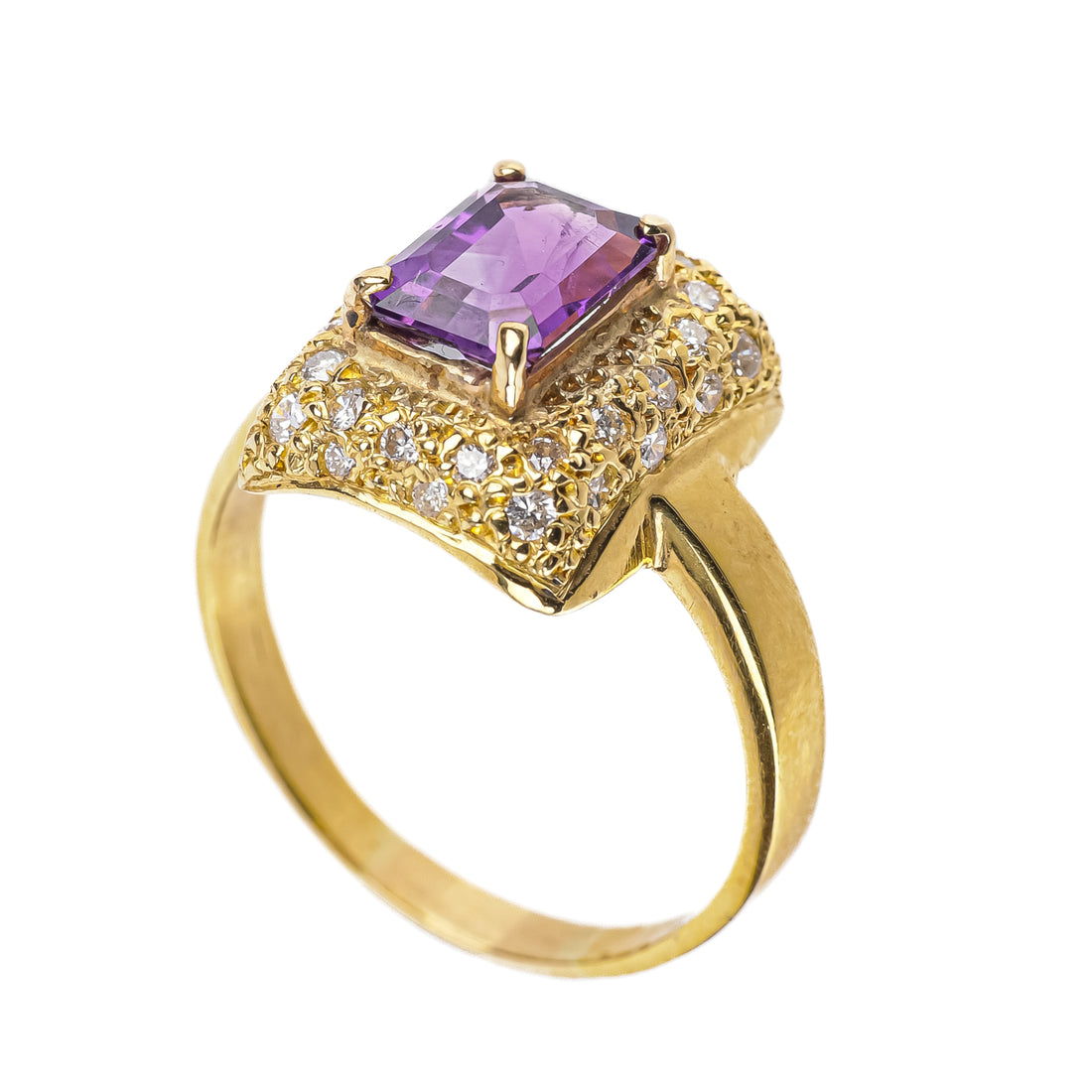 18K Yellow Gold Amethyst Diamond Ring