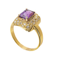 18K Yellow Gold Amethyst Diamond Ring