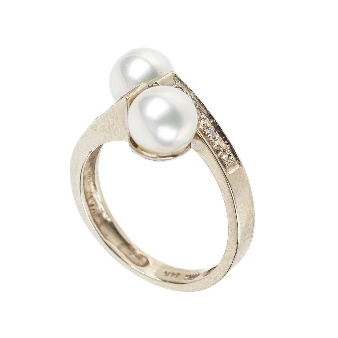 14K White Gold Pearl Diamond Bypass Ring