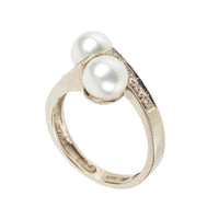 14K White Gold Pearl Diamond Bypass Ring