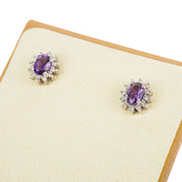 14K White & Yellow Gold Oval Amethyst Diamond Studs