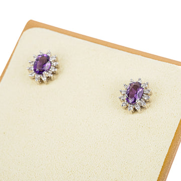 14K White & Yellow Gold Oval Amethyst Diamond Studs