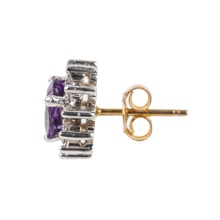 14K White & Yellow Gold Oval Amethyst Diamond Studs