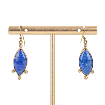 9K Yellow Marquise Lapis Drop Earrings