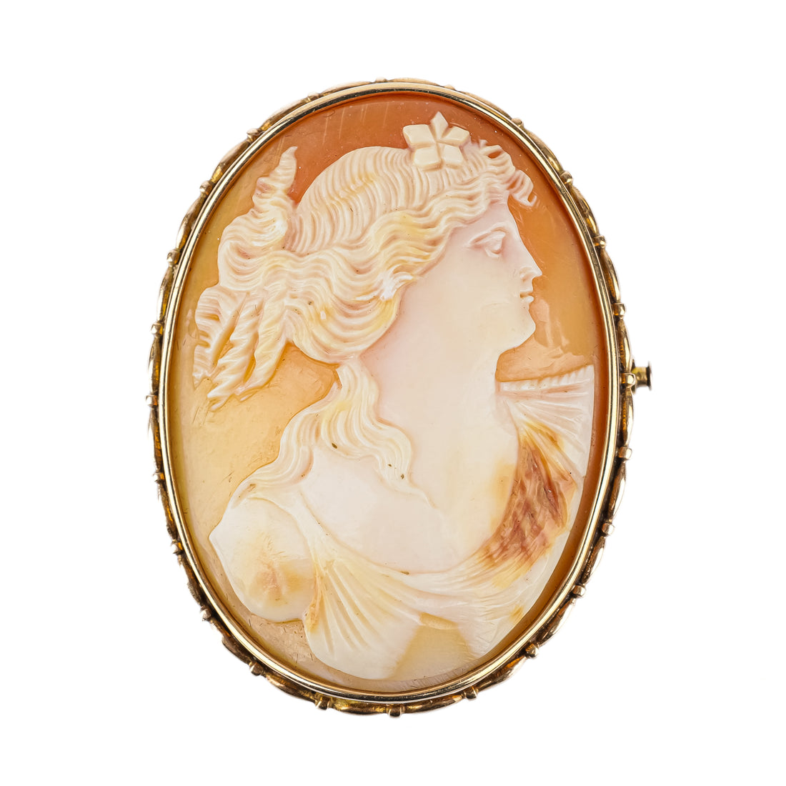 14K Yellow Gold Cameo Brooch 48-36mm