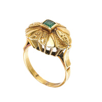 18K Yellow Gold Square Step Cut Emerald Ring