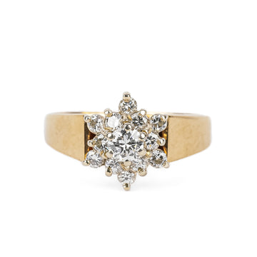 14K Yellow & White Diamond Cluster Ring