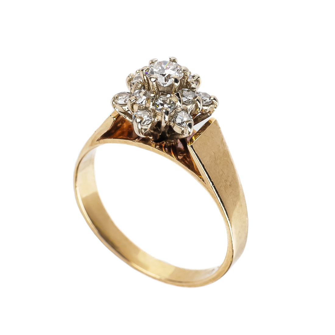 14K Yellow & White Diamond Cluster Ring