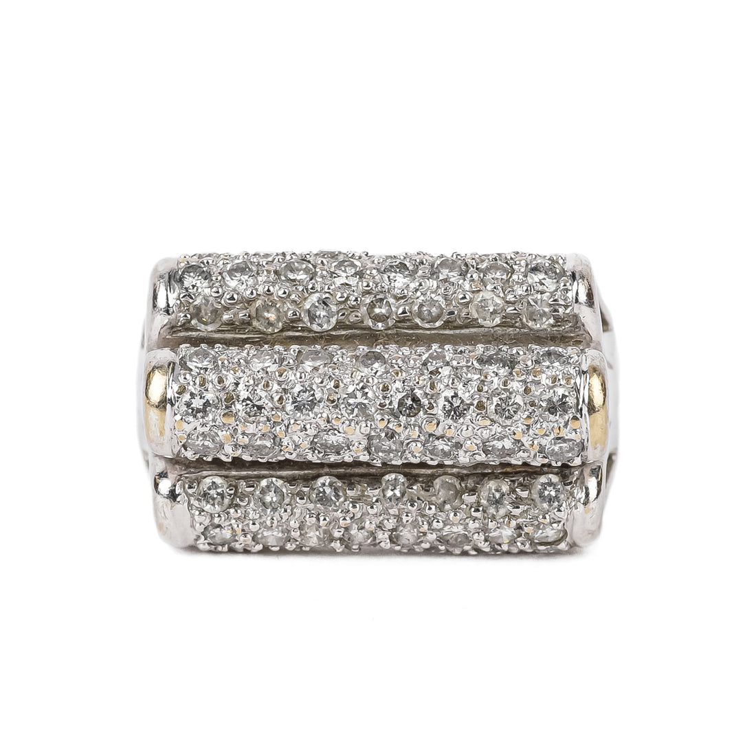 18K White Gold Pave Diamond 3 Band Ring