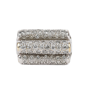 18K White Gold Pave Diamond 3 Band Ring