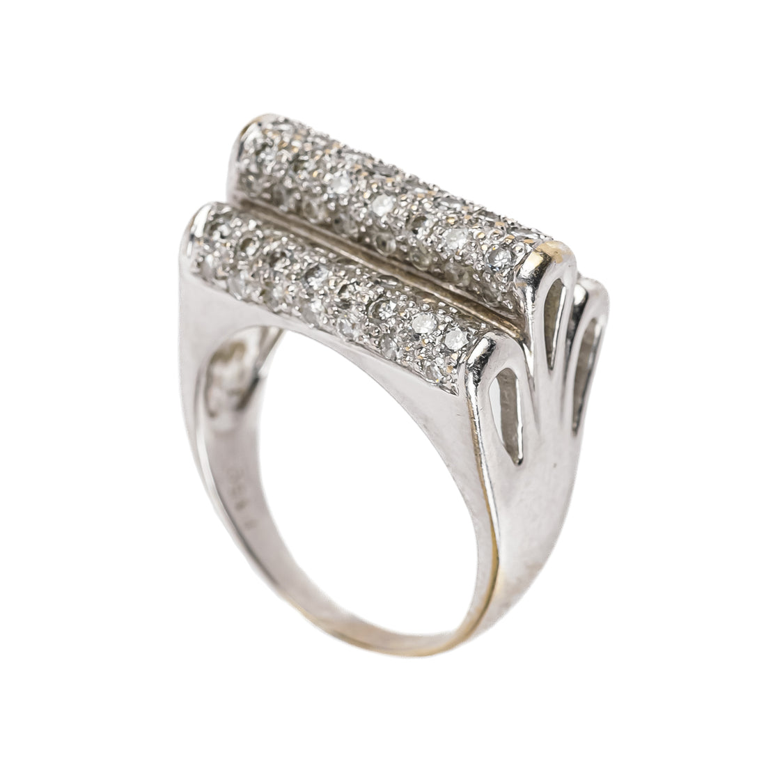 18K White Gold Pave Diamond 3 Band Ring