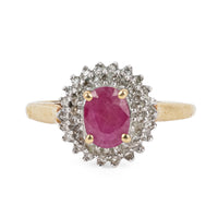 14K Yellow & White Gold Oval Ruby Diamond Halo Ring