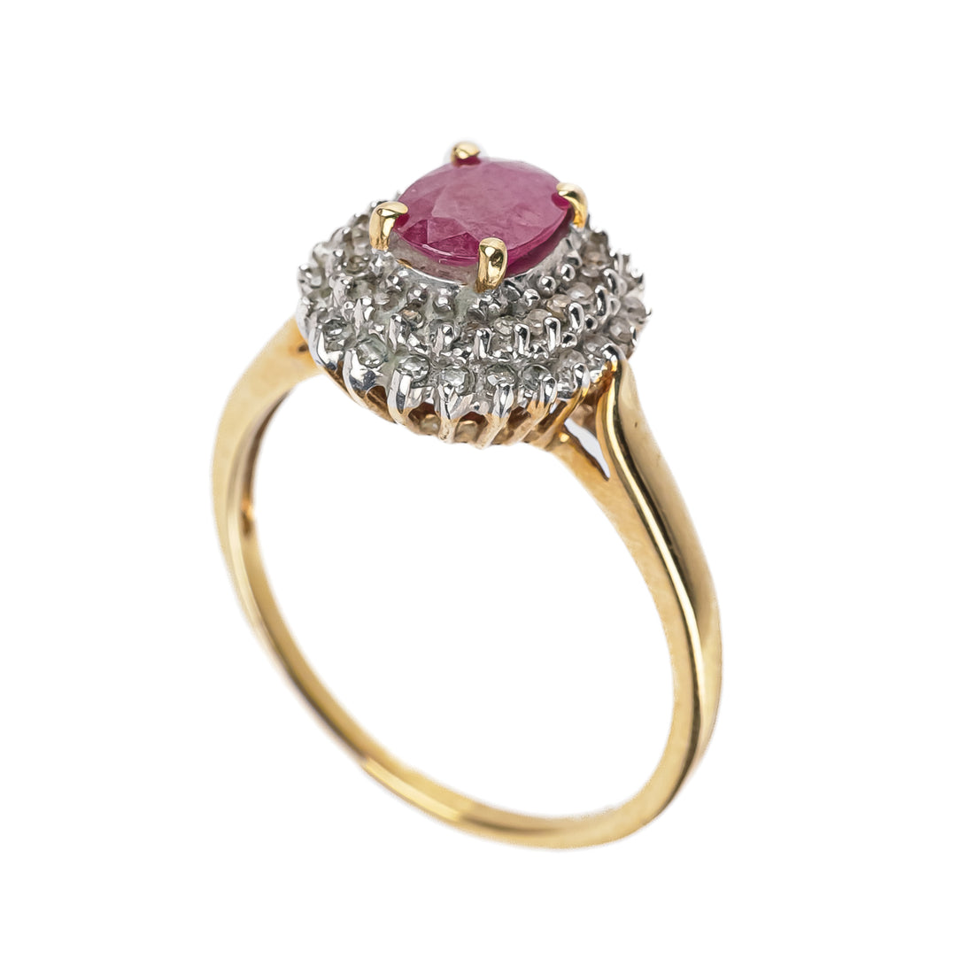 14K Yellow & White Gold Oval Ruby Diamond Halo Ring