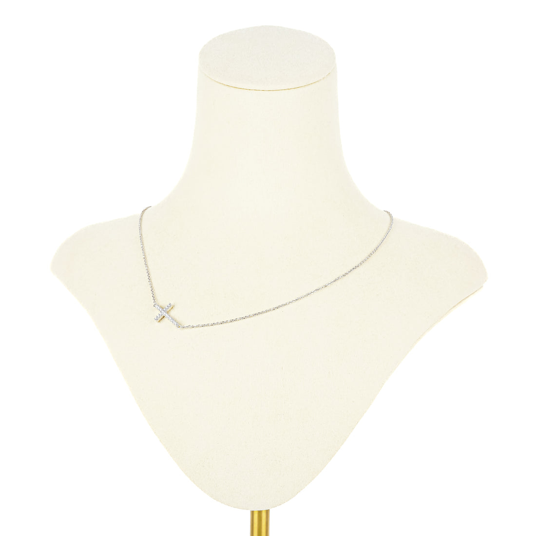 18K White Gold & Cubic Zirconia Horizontal Cross Pendant Necklace