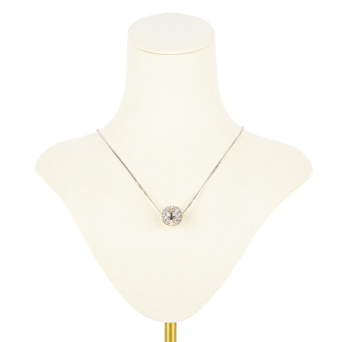 18K Rhodium Plated Yellow Gold w/Cubic Zirconia Sliding Ball Pendant Necklace
