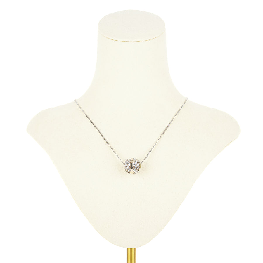 18K Rhodium Plated Yellow Gold w/Cubic Zirconia Sliding Ball Pendant Necklace