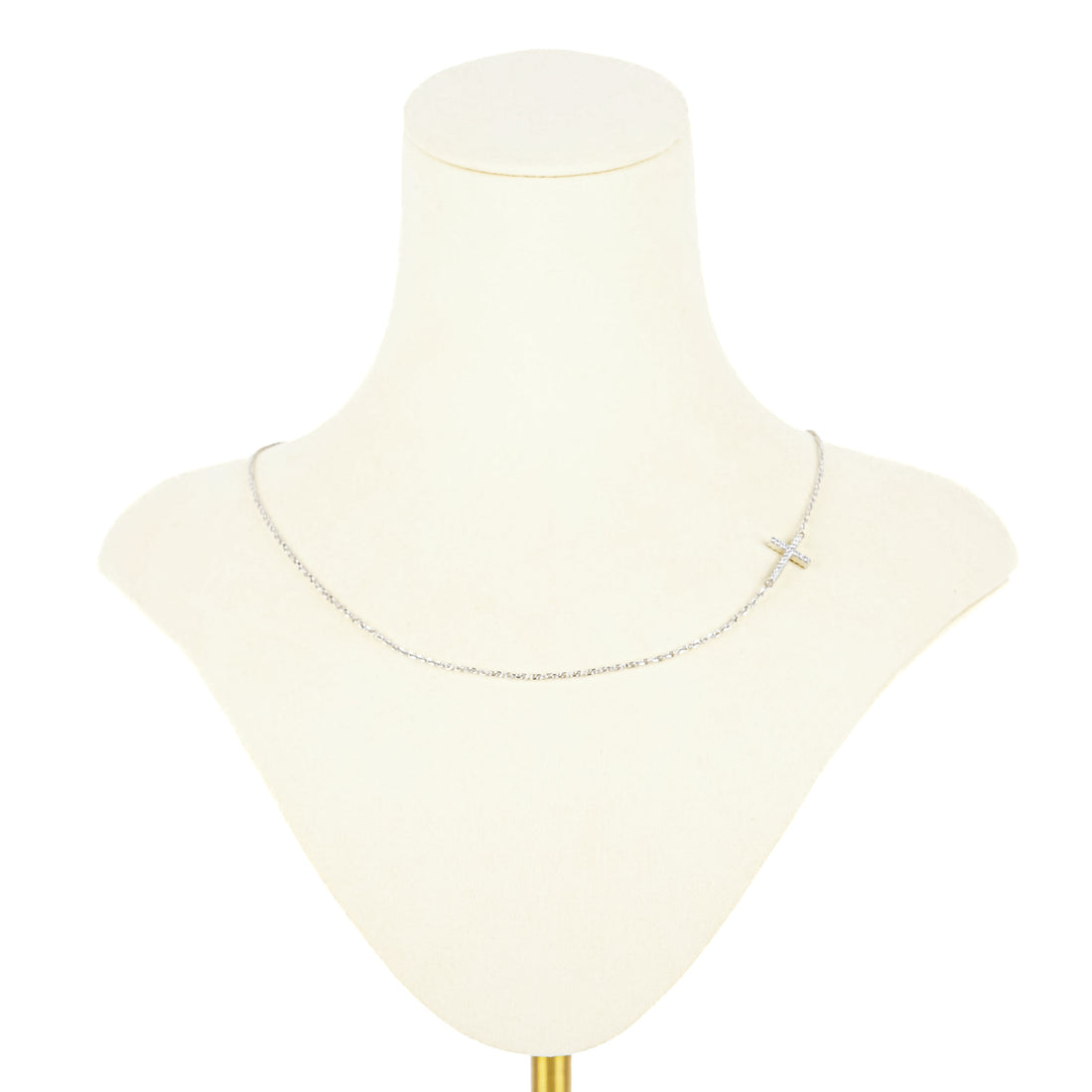 18K White Gold Cubic Zirconia  Horizontal Cross Pendant Necklace