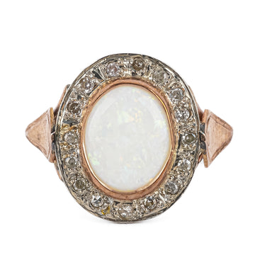 9K Yellow Gold Opal & Diamond Ring