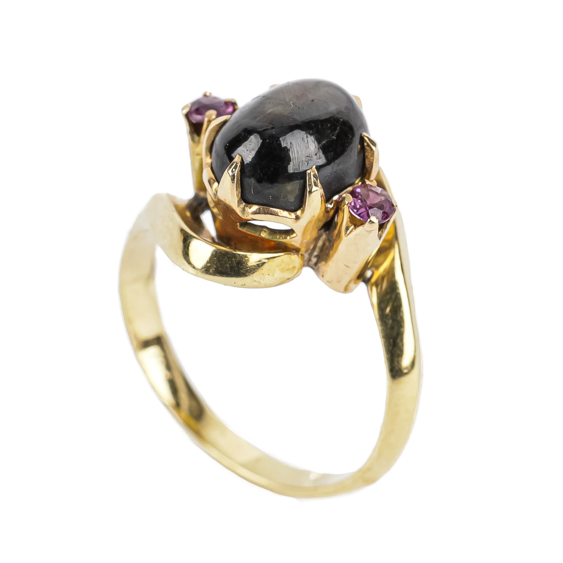 14K Yellow Gold Black Star Sapphire Cabochon Ruby Ring