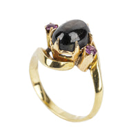 14K Yellow Gold Black Star Sapphire Cabochon Ruby Ring