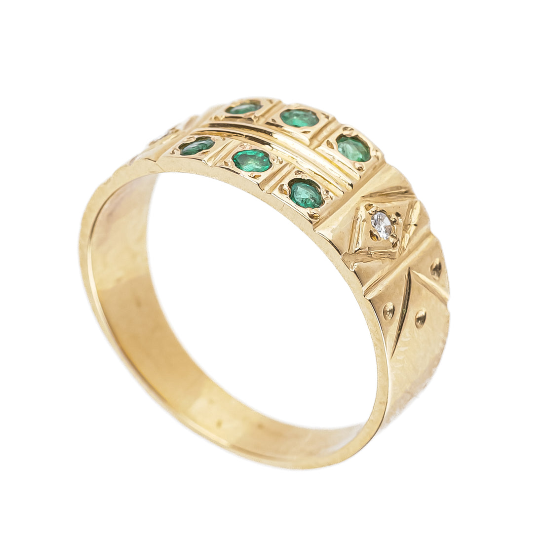 14K Yellow Gold Emerald Diamond Band Ring