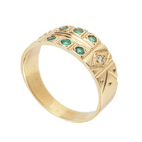 14K Yellow Gold Emerald Diamond Band Ring