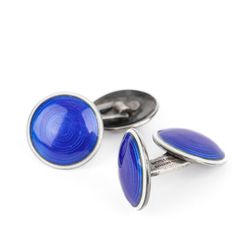 DAVID ANDERSEN Sterling Blue Guilloche Enamel Cufflinks