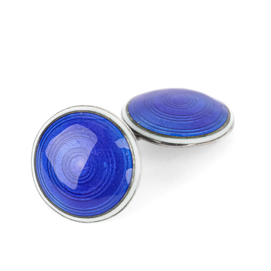 DAVID ANDERSEN Sterling Blue Guilloche Enamel Cufflinks
