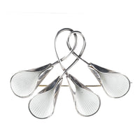 JACOB TOSTRUP Sterling White Guilloche Enamel Flower Brooch