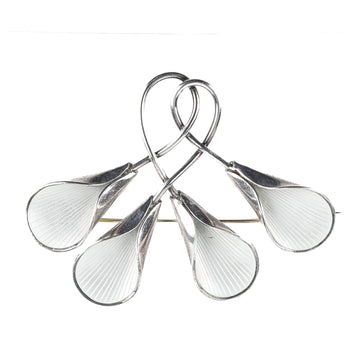 JACOB TOSTRUP Sterling White Guilloche Enamel Flower Brooch