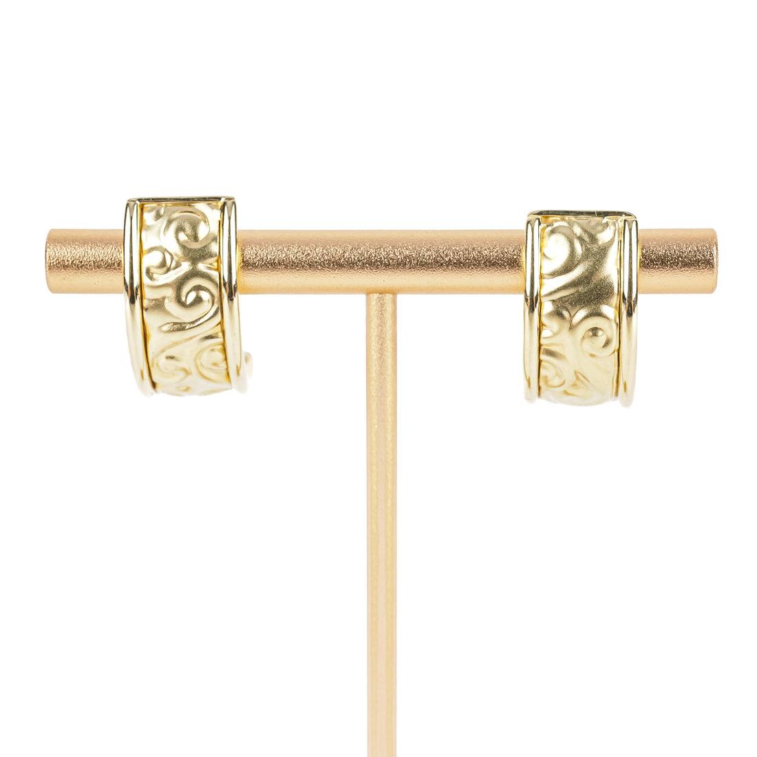 14K Yellow Gold Repousse Half Hoop Earrings