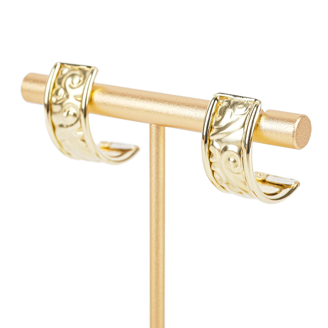 14K Yellow Gold Repousse Half Hoop Earrings
