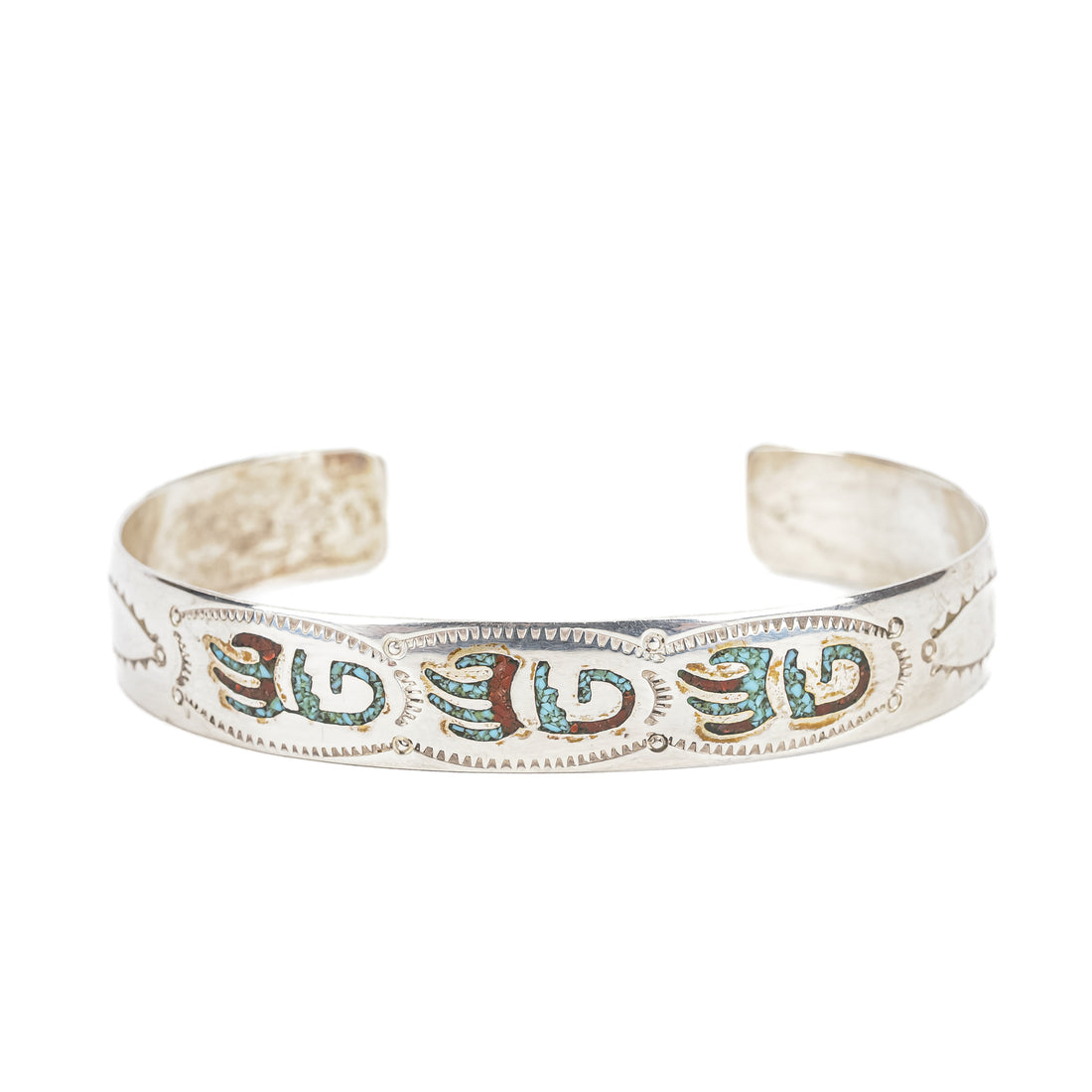 ERVIN TSOSIE Navajo 925 Chased Turquoise Inlaid Cuff