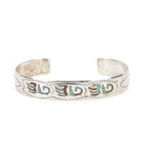 ERVIN TSOSIE Navajo 925 Chased Turquoise Inlaid Cuff