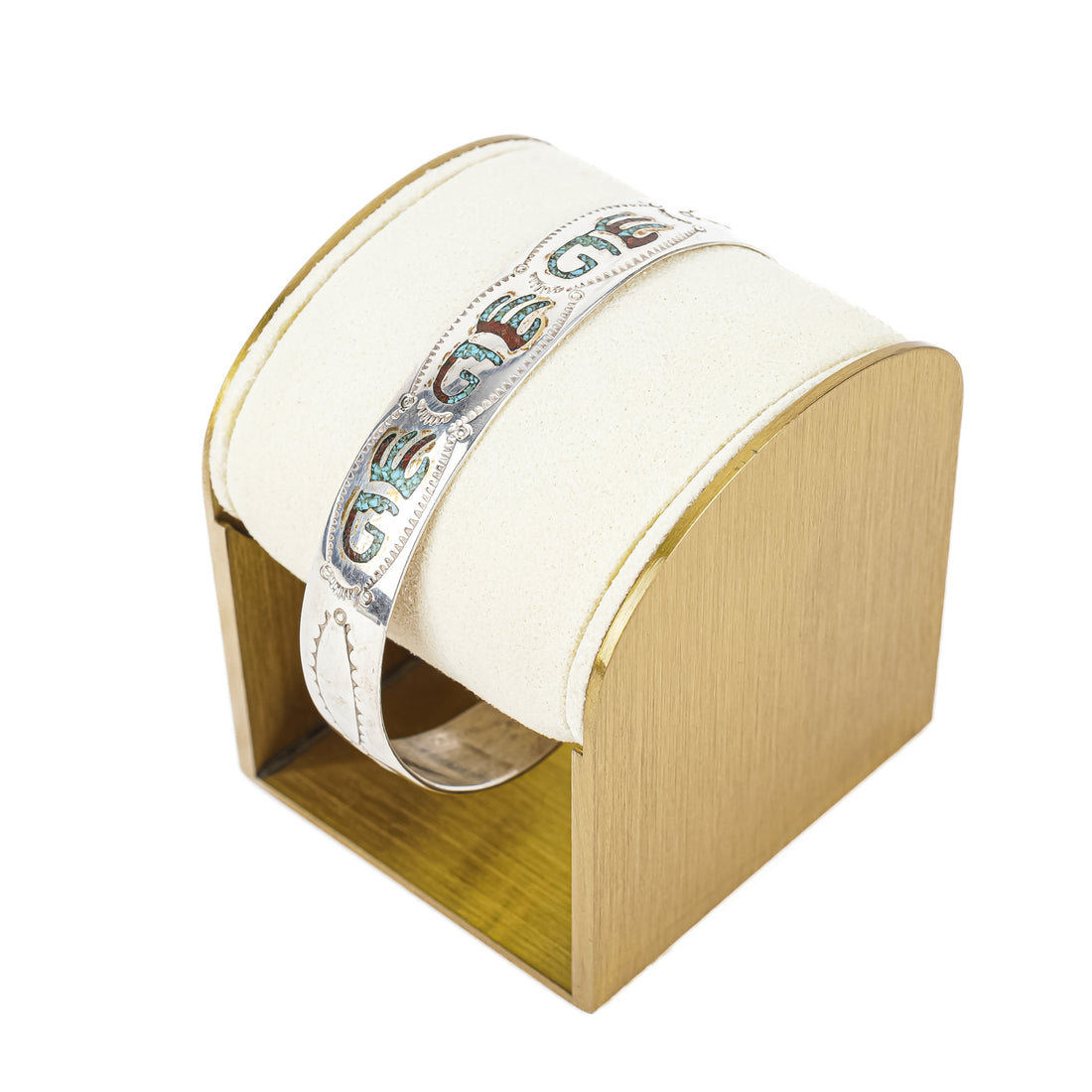 ERVIN TSOSIE Navajo 925 Chased Turquoise Inlaid Cuff
