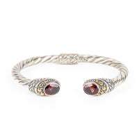 SAMUEL B Sterling & 18K Garnet Hinged Cuff Bracelet