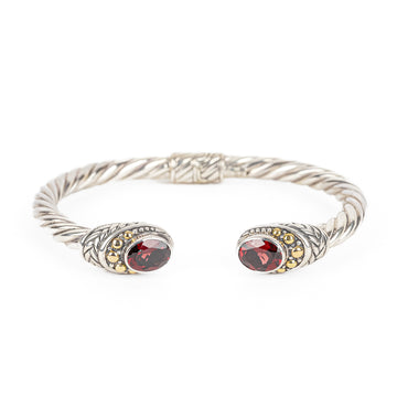 SAMUEL B Sterling & 18K Garnet Hinged Cuff Bracelet