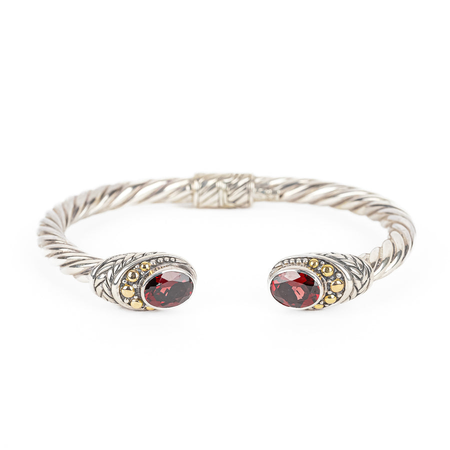 SAMUEL B Sterling & 18K Garnet Hinged Cuff Bracelet