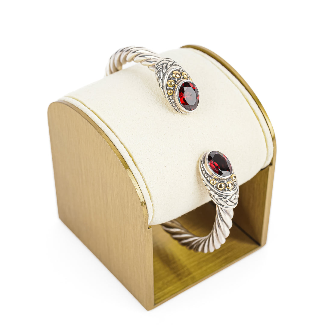 SAMUEL B Sterling & 18K Garnet Hinged Cuff Bracelet