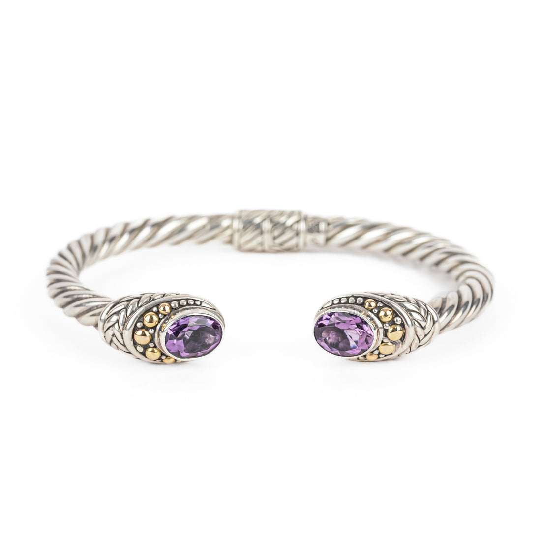 SAMUEL B Sterling & 18K Amethyst Hinged Cuff Bracelet
