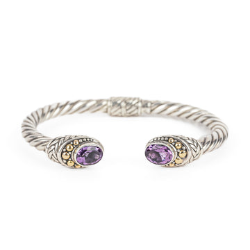 SAMUEL B Sterling & 18K Amethyst Hinged Cuff Bracelet