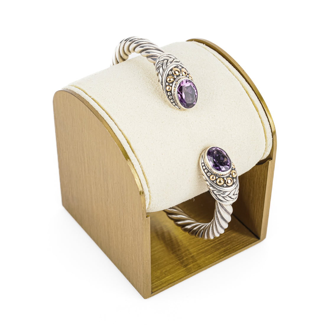 SAMUEL B Sterling & 18K Amethyst Hinged Cuff Bracelet