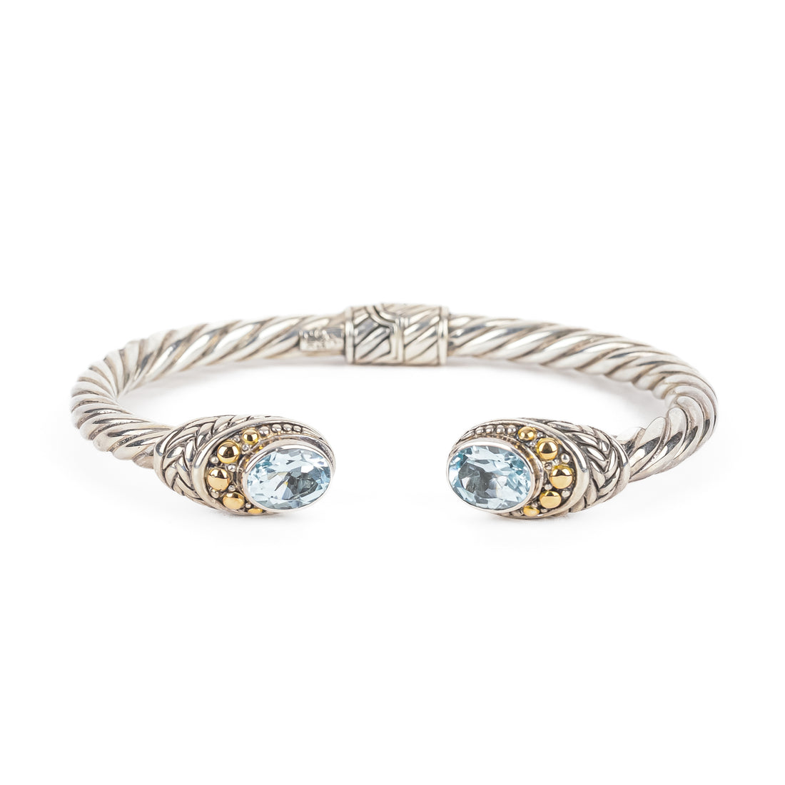 SAMUEL B Sterling & 18K Blue Topaz Hinged Cuff Bracelet