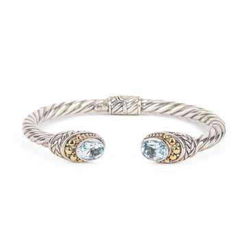 SAMUEL B Sterling & 18K Blue Topaz Hinged Cuff Bracelet