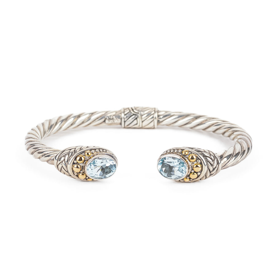 SAMUEL B Sterling & 18K Blue Topaz Hinged Cuff Bracelet
