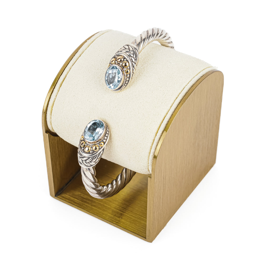 SAMUEL B Sterling & 18K Blue Topaz Hinged Cuff Bracelet