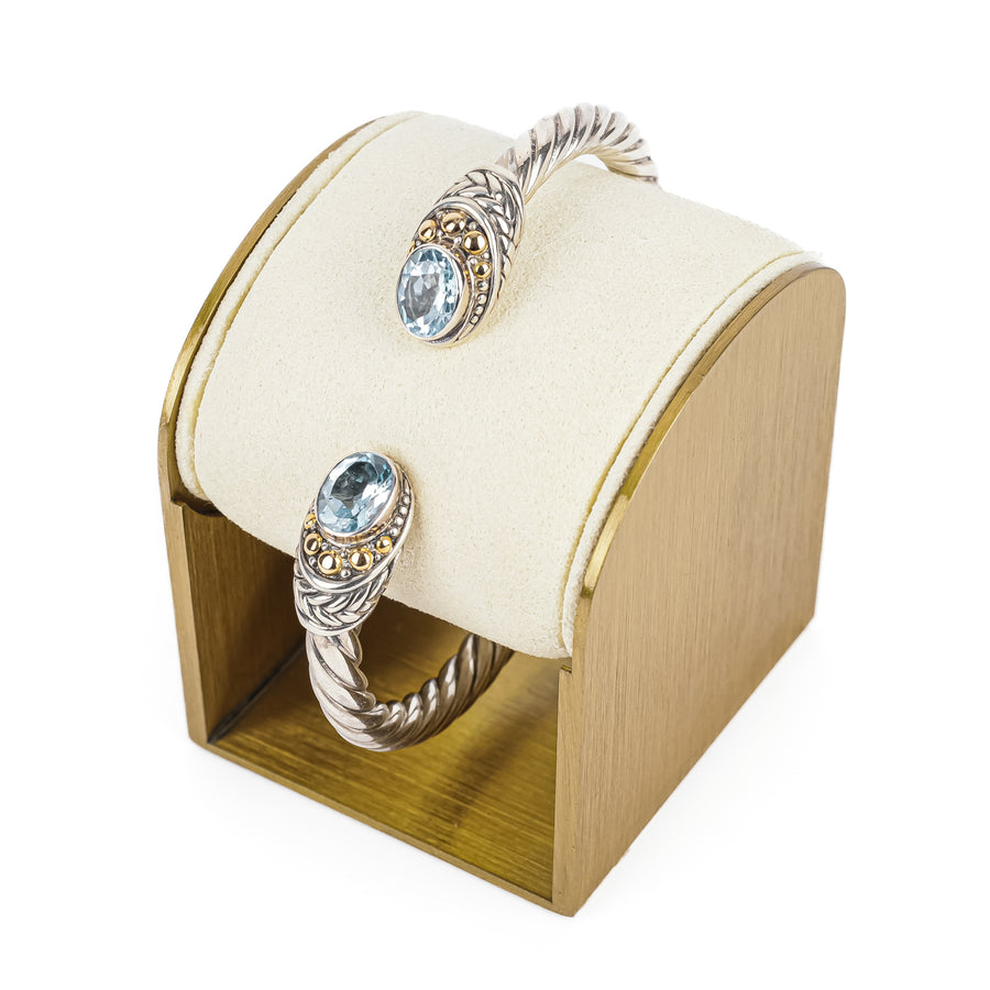 SAMUEL B Sterling & 18K Blue Topaz Hinged Cuff Bracelet
