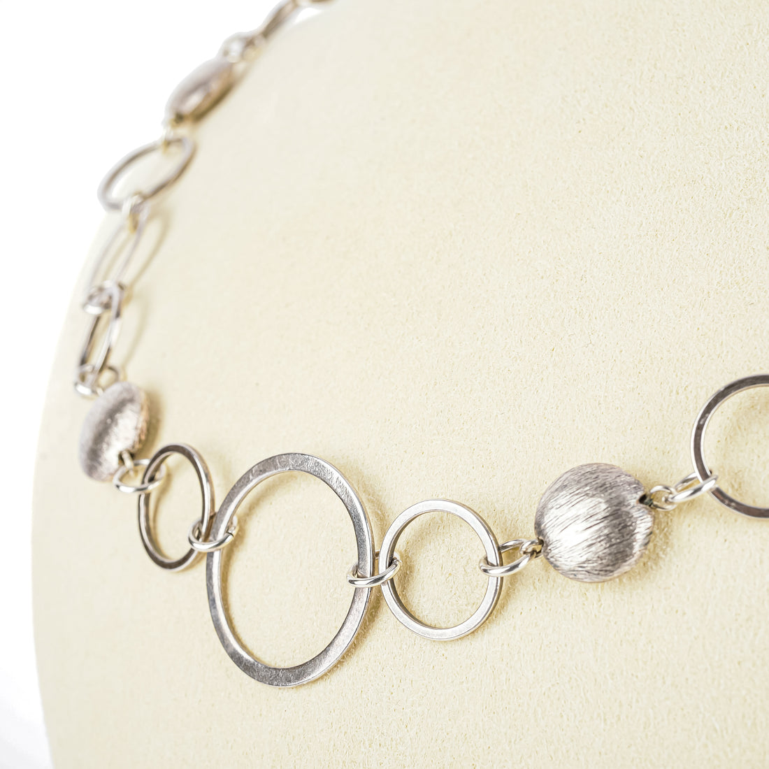Sterling Satin Finish Bead Circle Link Necklace
